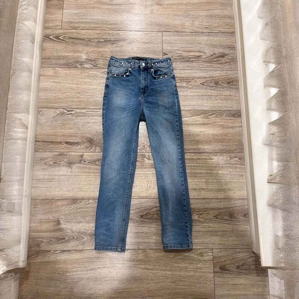Karen Millen High Rise Studded Waist Slim Straight Leg Jeans Size US 6
